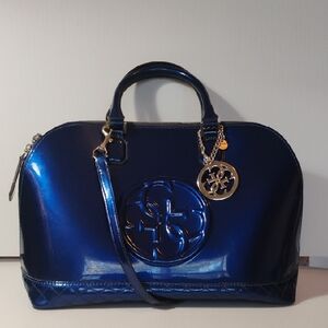 Guess Metallic Blue Crossbody Bag with Gold Charm
